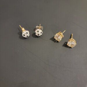 BUNDLE of 2- VTG CZ 1 Carat and Black/CZ Round Ball Earrings.  Excellent Cond!